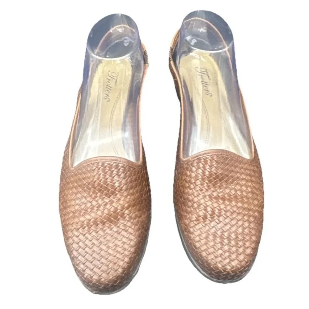 Trotters Womens Lena Cognac Brown Woven Slingback Shoe 9.5 Coastal Minimalist